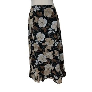 Vintage 90s Black Brown Floral Maxi Skirt Whimsigoth Boho Goth Grunge Skin 8/M
